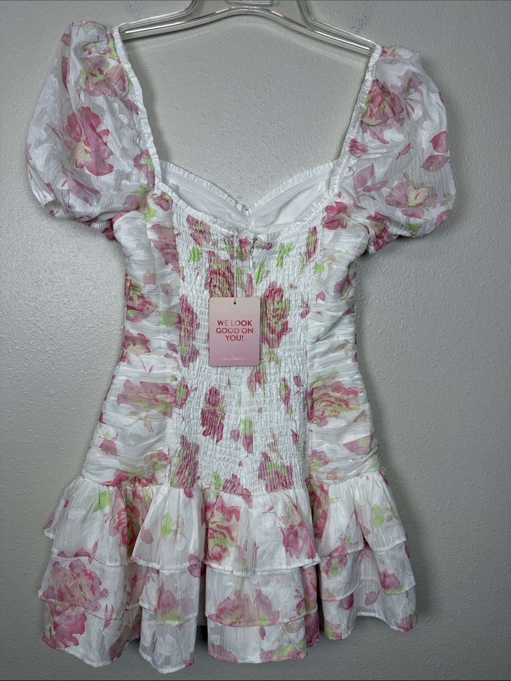 NWT Hello Molly Flora’s Dream Mini Dress S Pink Floral Puff Sleeve Ruffle Party - Picture 8 of 16
